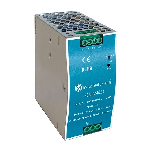 [ISEDR-240-24] Din RAIL Power Supply, AC-DC, 240W, 1 Output 10A at 24Vdc