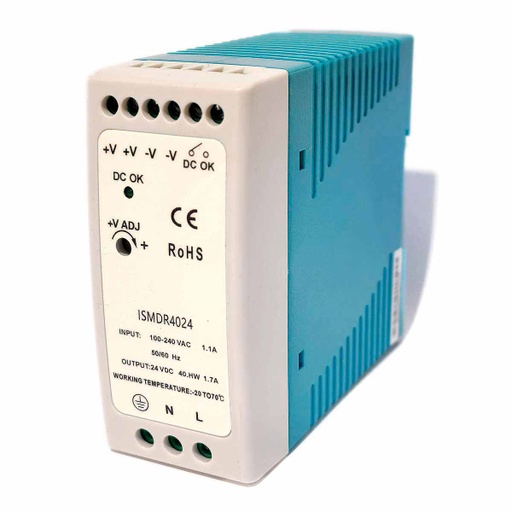 [ISMDR-40-24] Din RAIL Power Supply, AC-DC, 40W, 1 Output 1.7A at 24Vdc
